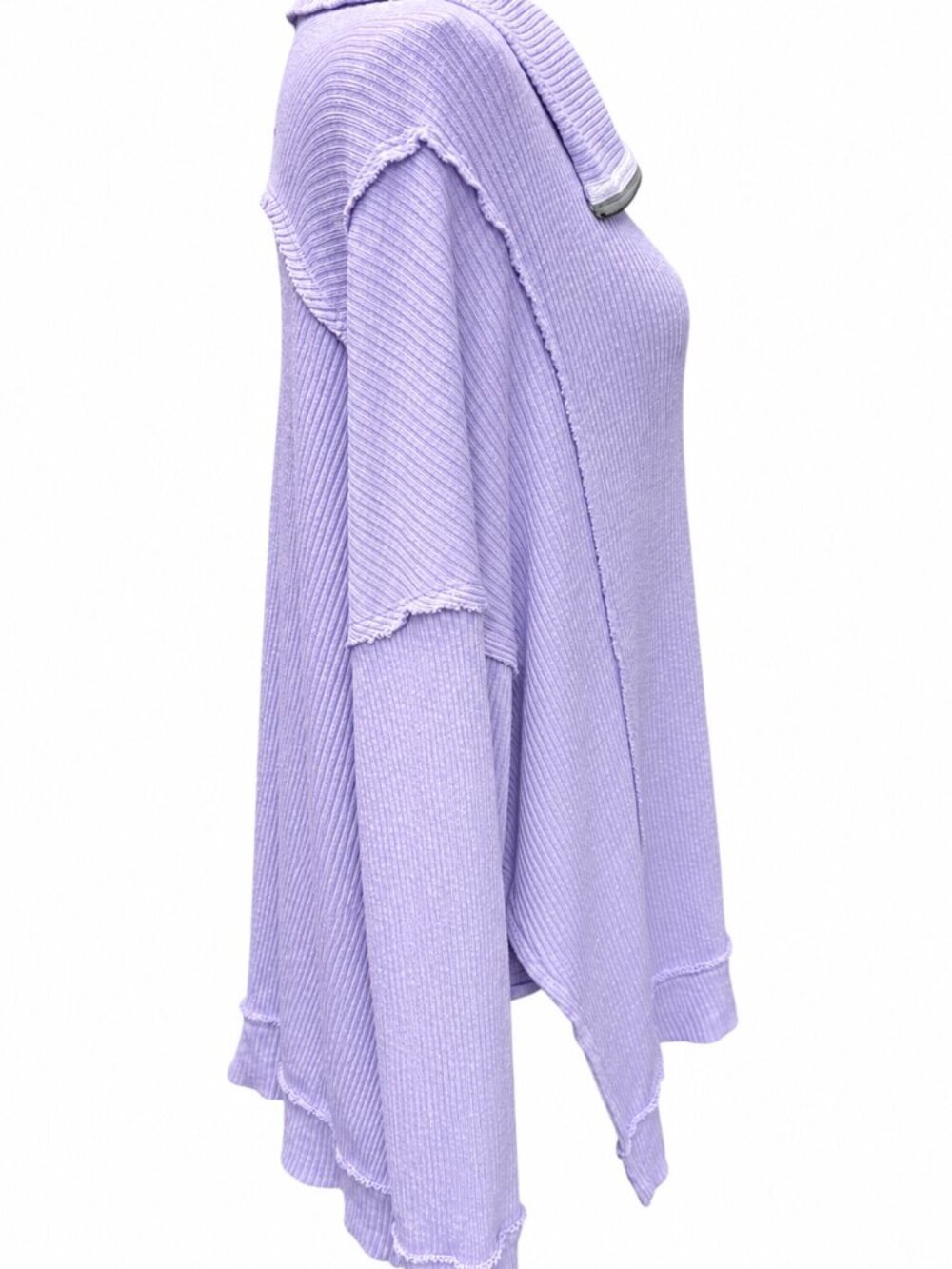 We The Free Lavender Waffle Knit Half Zip Pullover | Raw Edge Oversized Boho Top - Picture 4 of 8